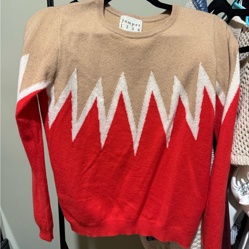 Red and Tan Zigzag Sweater